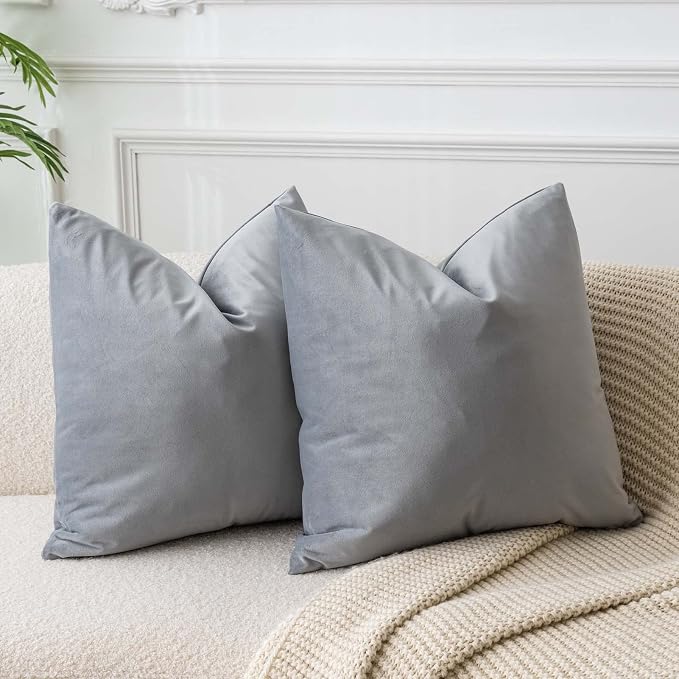 24x24 Velvet Throw Pillow Covers Set of 2 for Couch Sofa Bed,Silver Gray | JUSPURBET Decorative Pillow Covers with Invisible Zipper for Modern Living Room Bedroom Home Decor