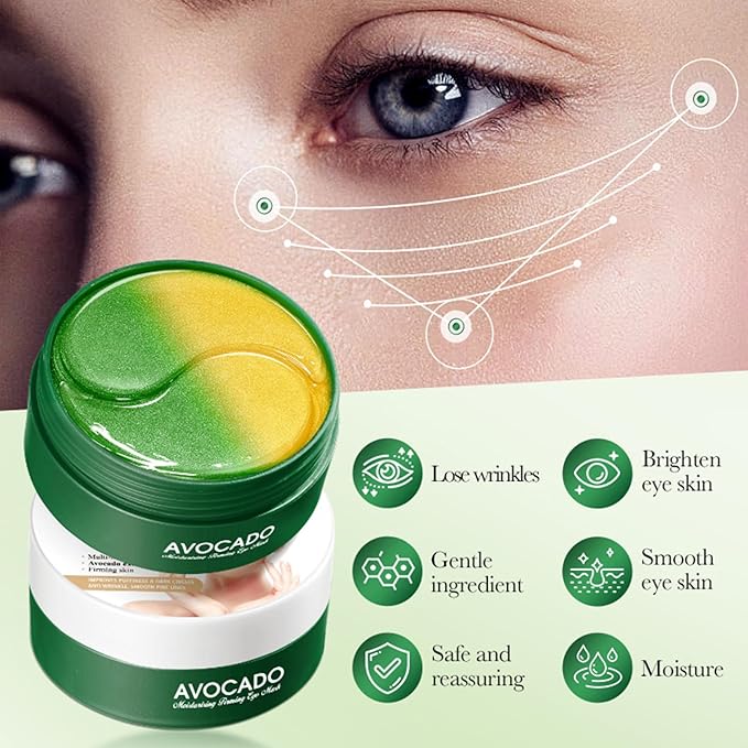 Avocado Under Eye Patches - 60 Pcs Eye Mask Anti-Aging Collagen Hyaluronic Acid Moisturizing Under Eye Mask for Removing Dark Circles