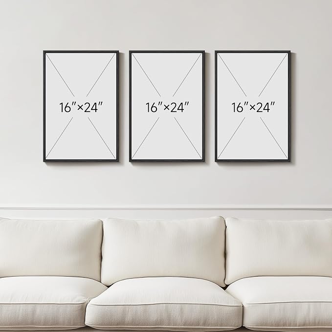 Framed Blue and Grey Abstract Wall Art, 3 Piece Modern Canvas Prints Paintings Artwork for Walls, Minimalist Abstract Block Pictures for Living Room Dining Room Lounge Bedroom Wall Decor 16x24 In