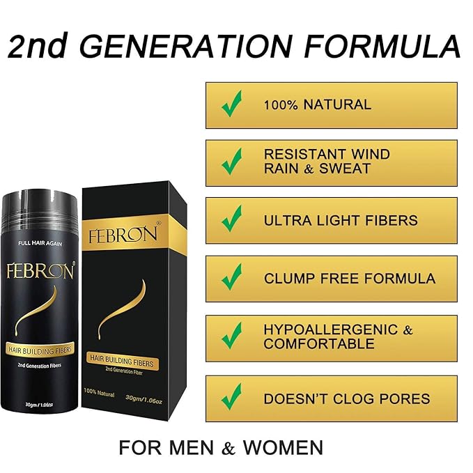 FEBRON Hair Fibers For Thinning Hair For Women & Men Hair Loss Concealer Hair Powder Volumizing Based 100% Undetectable & Natural - Bald Spots Filler (30 Gram, Light COOL Brown)