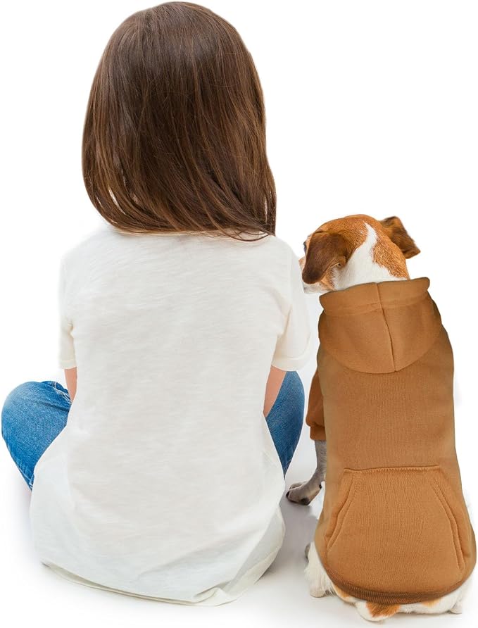 Dog Hoodie Dog Sweaters for Small Dogs Solid Soft Brushed Fleece Pet Clothes Pet Hoodie Sweatshirt with Pocket(Coffee-XS)