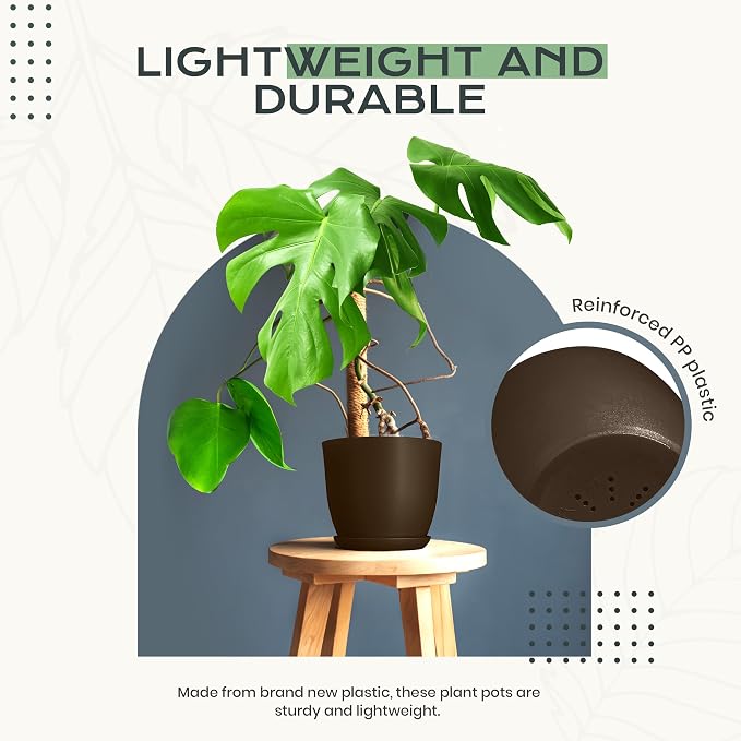Plant Pots Indoor with Drainage, 10 Pack Multi-Size Planters Set, Brown | Drainage holes included Multiple sizes 7/6.6/6/5.3/4.8 In Indoor plants and flowers Durable plastic construction