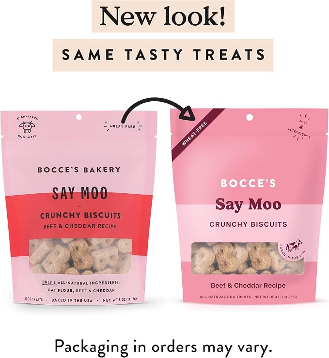 Bocce's Bakery Say Moo Flavor Crunchy Biscuits Dog Treats, 5 oz | Oven Baked, Wheat-Free Everyday Dog Treat Biscuits - Made with Real, Limited Ingredients and Baked in The USA