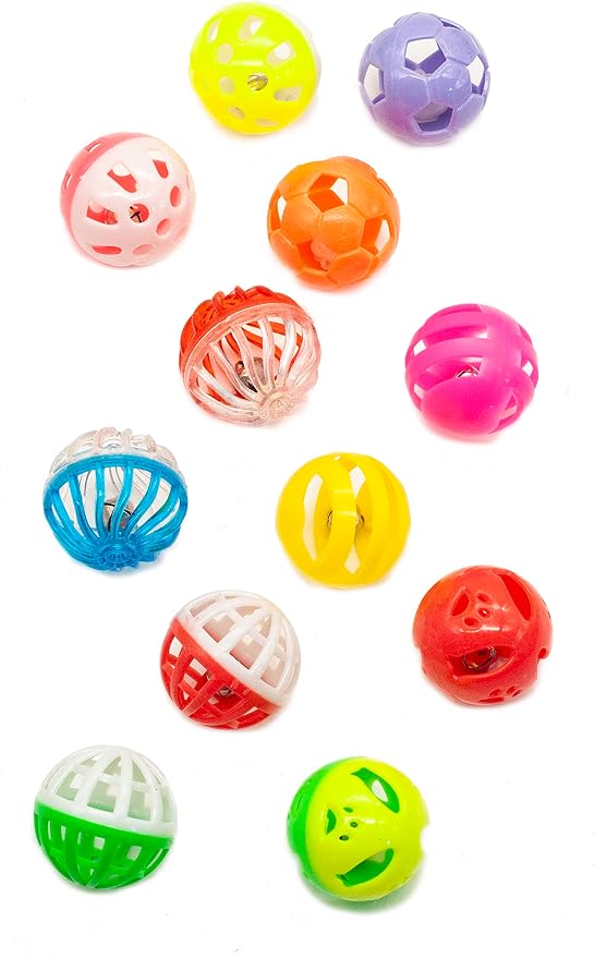 Fashion's Talk 12PCS Value Pack Plastic Ball Cat Toys Lattice Balls with Bell Jingle Kitten Toy,Gift Box 1.5" 6 Styles (Pack of 3)