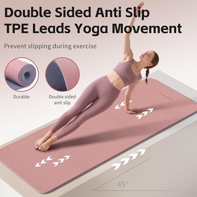 PAIDU Yoga Mat 8mm Super Thick TPE Fitness Mat | SGS Certified | Non-Slip, Odorless & Tear-Resistant | Unisex with Strap | for Yoga, Pilates, Meditation & Home Workouts