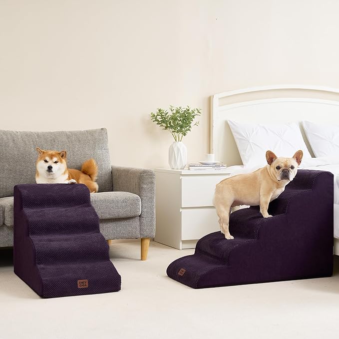 EHEYCIGA Curved Dog Stairs Ramp, 5-Step High Beds, 22.6" H Pet Step | 33D density of pure foam, for Small Dogs and Cats, Pet Stairs for High Bed Climbing, Non-Slip Balanced Indoor, Purple