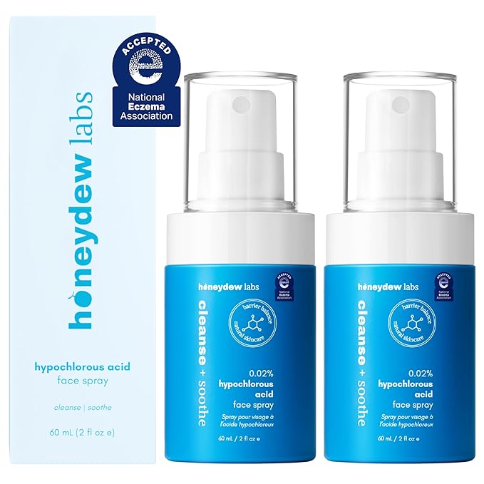 Hypochlorous Acid Spray – Dermatologist Tested HOCl Facial Cleanser for Sensitive, Acne-Prone & Irritated Skin – Soothes Redness, Eczema, Rashes & Itching – Skin Repair Spray, 2oz + 2oz, Honeydew Labs