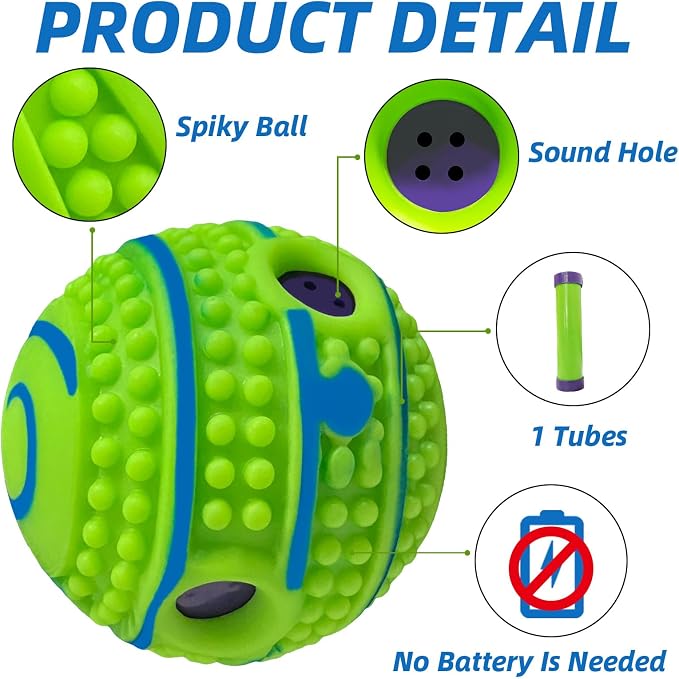 Spiky Interactive Dog Toys Ball, XS, 2.75 in (7 cm) | Shaking with Gibbering Sound, Training, Teeth Cleaning, Herding, Straight