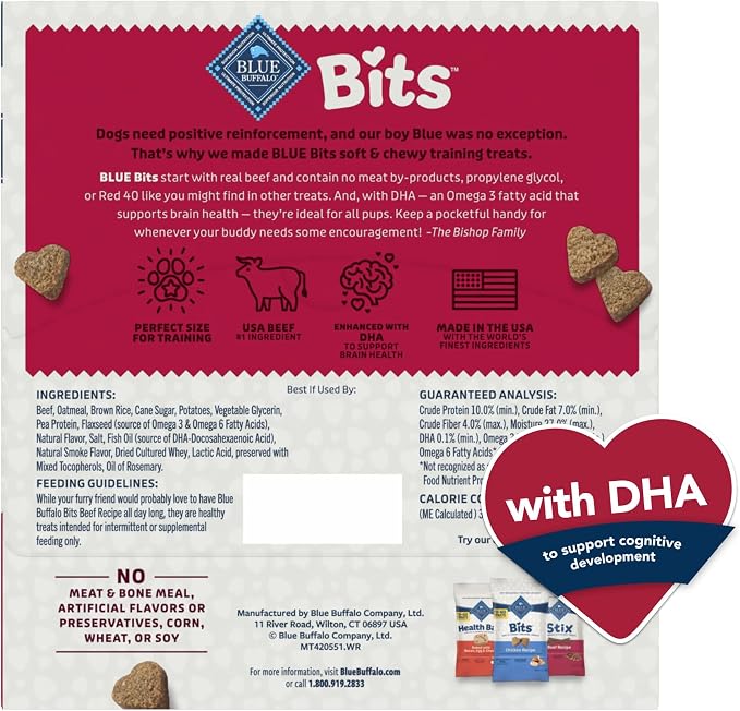 Blue Buffalo Bits Beef Training Treats, 1 oz, 12 ct | Real Beef First, DHA for Cognitive Development, No Chicken By-Product Meals, Free from Red Dye 40