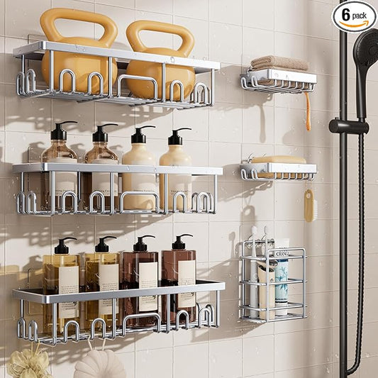 Veken Shower Caddy 6-Pack, Family Choice Award Winner, Large Wall Mounted Shower Rack, Bathroom Shelves Over Toilet, Organizer Storage Accessories with Soap Dish&Toothbrush Holder