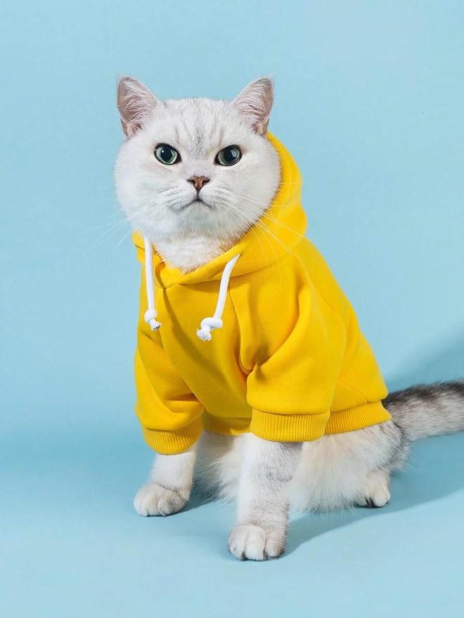 Basic Dog Hoodie Sweatshirt Puppy Sweater Warm Cat Costumes Pet Clothes for Chihuahua Puppy Kitten Small Medium Dogs Yellow Small