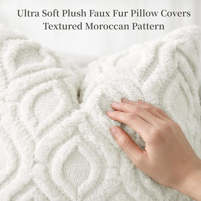 decorUhome Faux Fur Soft Cream White Throw Pillow Covers 12x20 Set of 2 | Plush Solid Fall Couch Pillow Covers, Accent Modern Farmhouse Neutral Decorative Square Pillow Cases for Sofa Bed Living Room