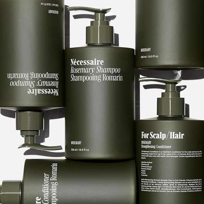 Nécessaire Rosemary Hair Duo | Multi-Protein Strengthening Rosemary Shampoo and Conditioner Set For Thinning Hair. For Women + Men. Free Of Sulfates. Color-Safe. 500 ml / 16.9 fl oz