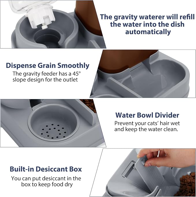 Yummy Sam Automatic Small Pet Feeder and Water Dispenser, 2 in 1 Gravity Cat Auto Pet Feeder and Waterer Set Feeder Dish for Small Medium Pets Dog Puppy Kitten (Brown·)