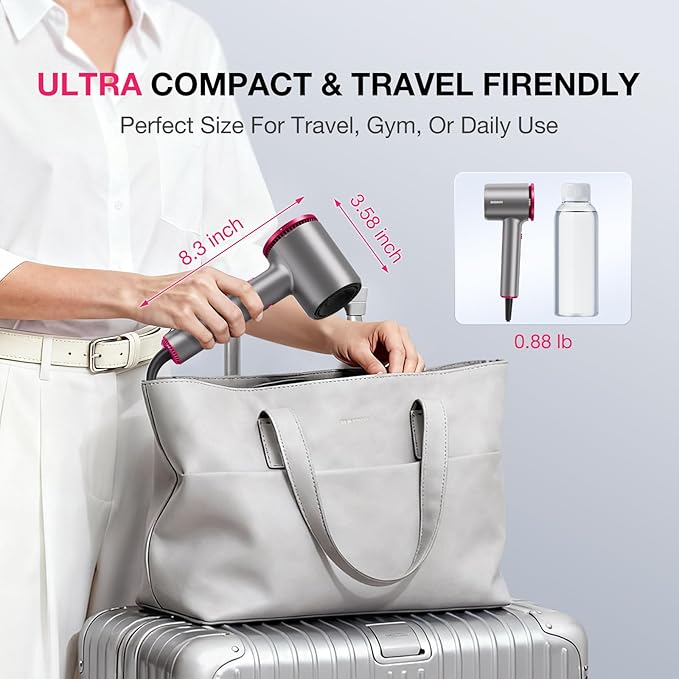 BABONIR High-Speed Hair Dryer 110,000 RPM, 1875W Ionic & Plasma Blow Dryer with Diffuser, Concentrator & Comb, 550 Million Ionic Hairdryer with Cool Shot, Low-Noise CompactPro Travel & Salon – Gray