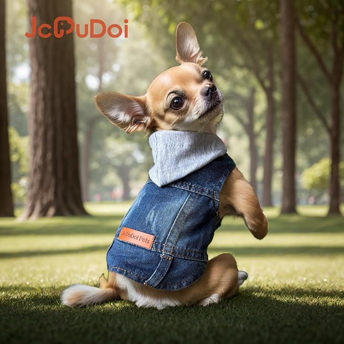 Small Dog Jeans Jacket with Hooded,Denim Pet Coat for Puppy(XXL) | Classic Dogs Hoodie Overalls Male Cat Costumes Washed Vest Clothes Outfit T-Shirts