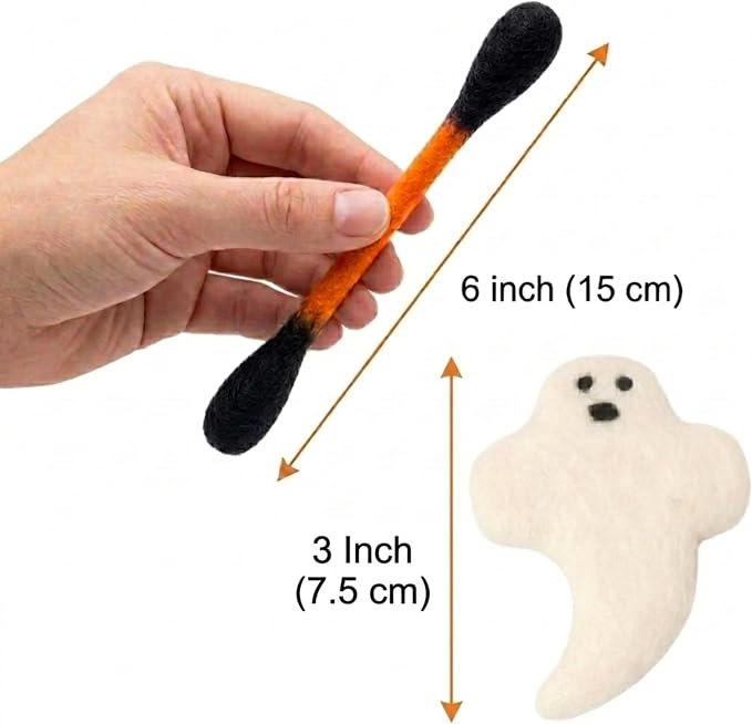 Glaciart One Halloween Cat Toys with Catnip – 7 Pack Felt Swab Cat Toys + Ghost Toy, Interactive Wool Cat Toys for Indoor Cats & Kittens, Handmade Natural Catnip Toys for Chase, Chew & Play