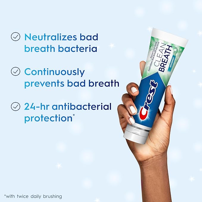 Crest Toothpaste Clean Breath Spearmint 4.6oz – Neutralizes Bad Breath, Antibacterial Protection, Fights Cavities, Freshens Breath, Gently Whitens