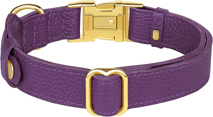 Leather Airtag Dog Collar - Soft Tracking Dog Collar with Apple AirTag Holder and Metal Buckle - Safety GPS Pet Collars for Small Medium Large Dogs Puppy Pink Red (Purple, L, 17"-21" Neck Fit)