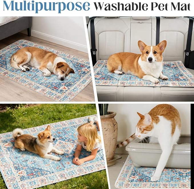 Washable Pee Pads for Dogs, 2 Pack Reusable Puppy Training Pads 48"x32" Super Absorbent Waterproof Dog Training Pads, Non-Slip Potty Pads, Whelping Pads Litter Mat Blue/Mix