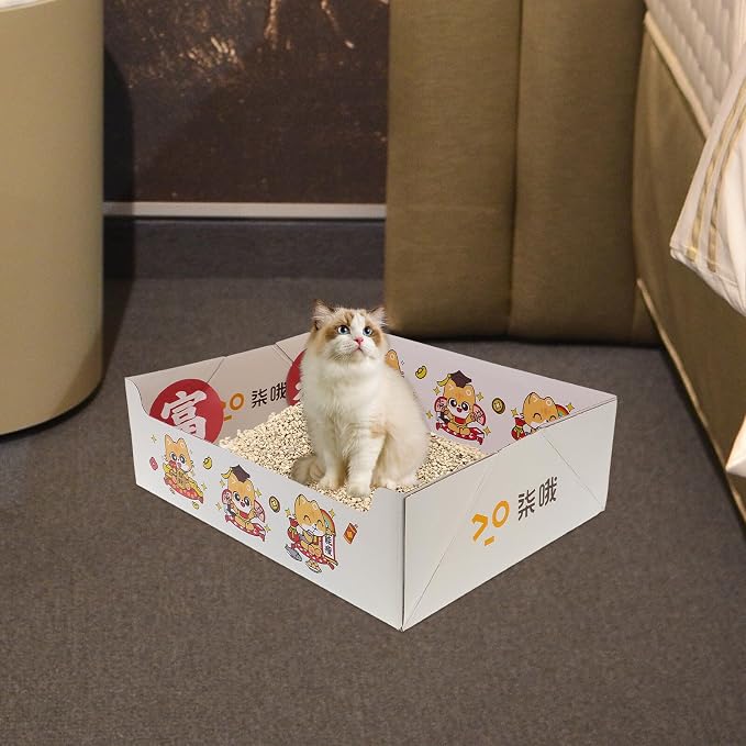 Portable Collapsible Cat Litter Box, Foldable Disposable Fiber Litter Tray 38x29x12cm, Travel-Friendly Indoor Outdoor Kitten Potty for Pet Cleaning and Housebreaking