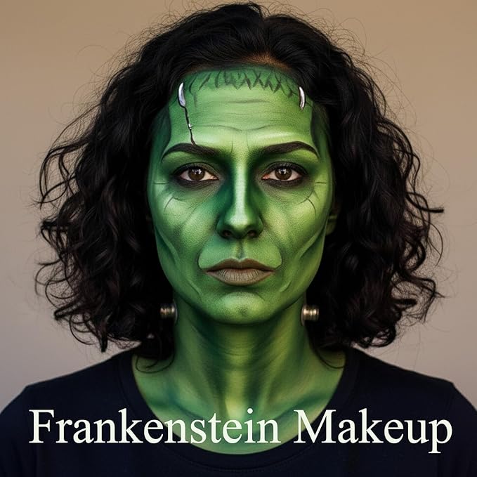 Green Witch Makeup Kit,Black White Green Face Paint + 3PC Sponge + Brush,Zombie Hulk Hunting 3 Colors Body Paint Palette,Safe Halloween Elphaba Costume Frankenstein Cosplay Set for Kids,21g