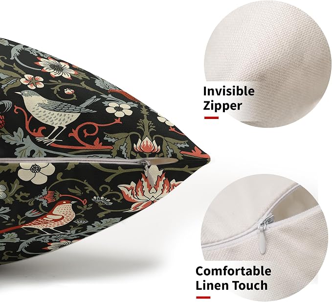 Chinoiserie Floral Bird Colorful Lumbar Pillow Covers 12X20 Set of 2 Orange Sage Green Pimpernel Flower Throw Pillow Cases Vintage Art Modern Home Decor for Couch Patio Sofa Porch