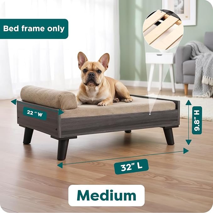 Furhaven Elevated Dog Bed Frame for 30" x 20" Medium Dog Beds, Easy Assembly - Mid-Century Modern Bed Frame - Gray Wash, Medium