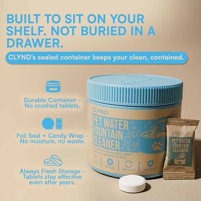 Pet Water Fountain Cleaner and Descaler Tablets 24-Pack Residue-free Fountain Cleaning Tablets for Cat and Dog Pump and Filter Maintenance, Cleaning Kit Compatible, Safe for Plastics and Metals