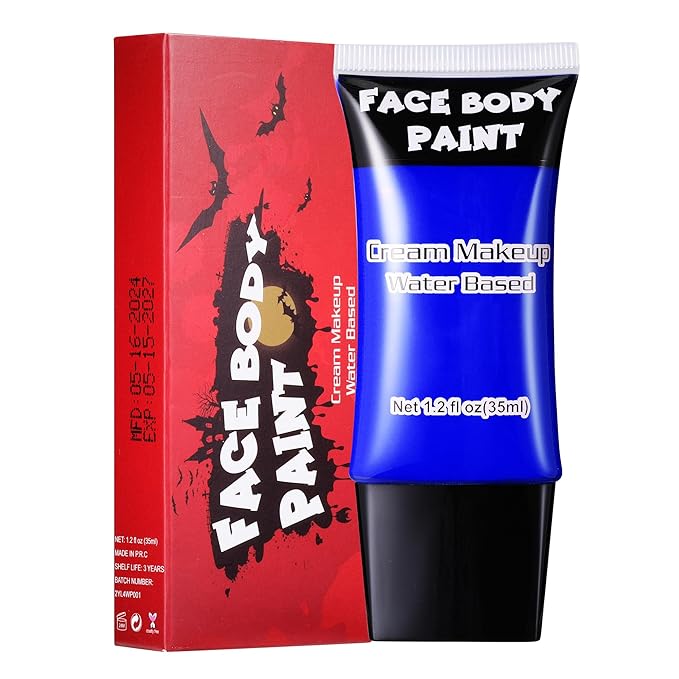 CCbeauty Blue Face Paint, Cream Face Painting Kit, Professional Water Based Body Paint, Full Coverage Foundation Makeup, Halloween SFX Makeup For Clown Joker Avatar Corpse Mystique Mermaid Costume