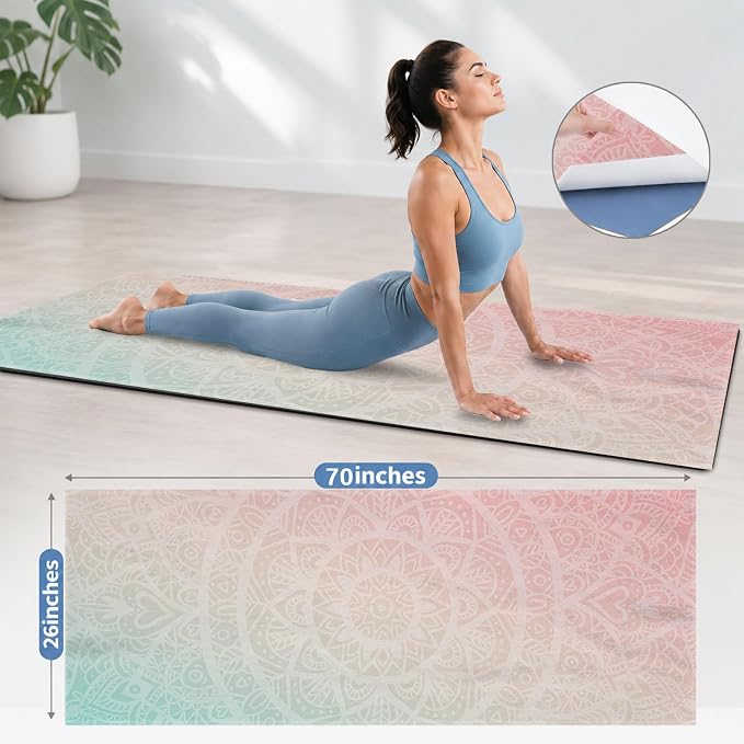Yoga Mat Towel, Hot Yoga Non Slip with 4 Corner Pockets, 70 x 26 in | Soft Absorbent Microfiber With Four Corner Pockets, Fits Over Yoga Mats For Hot Yoga, Pilates, Gym, And Travel