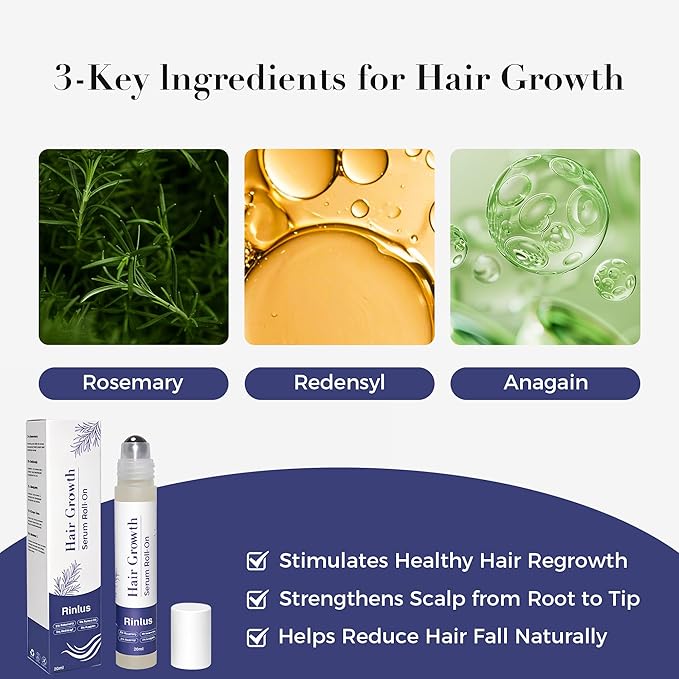 Hair Growth Serum Roll On,3% Rosemary, 6% Batana oil,3% Redensyl & 2% Anagain| No-Rinse, Fast-Absorbing | For Thinning Hair & All Hair Men & Women (2 Pcs)