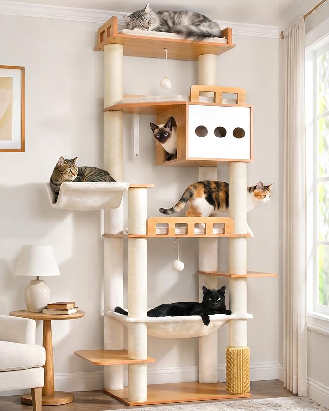 Modern Cat Tree, 76'' Tall Cat Tower - 3 Big Platform GCT103WB