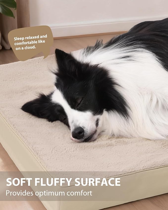 KSIIA Orthopedic Dog Bed for Large Dogs with Waterproof Lining, Khaki,41x27 | Deluxe Soft Plush Dog Crate Bed, Washable Pet Mat with Removable Cover & Egg Crate Foam for Large Dogs Sleeping & Relaxing