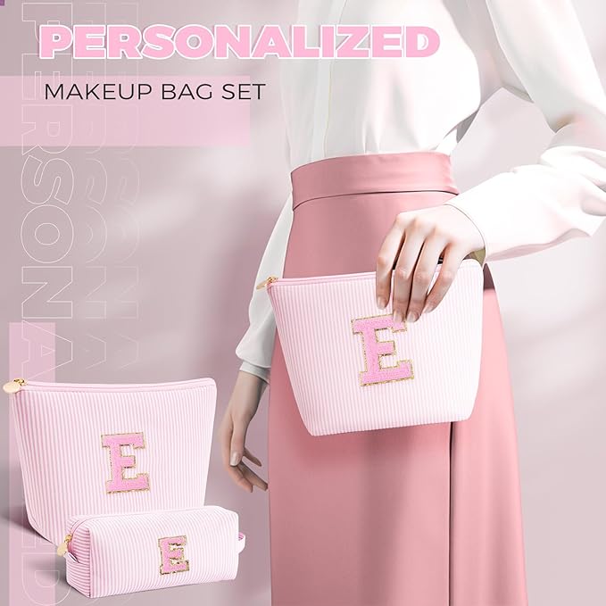 Birthday Gifts for Her Friend Daughter Sister Teacher Wife | Room Essentials for Teen Girls | Personalized Makeup Bag for Women - Monogram Cosmetic Bag Travel Bag - Pink,E