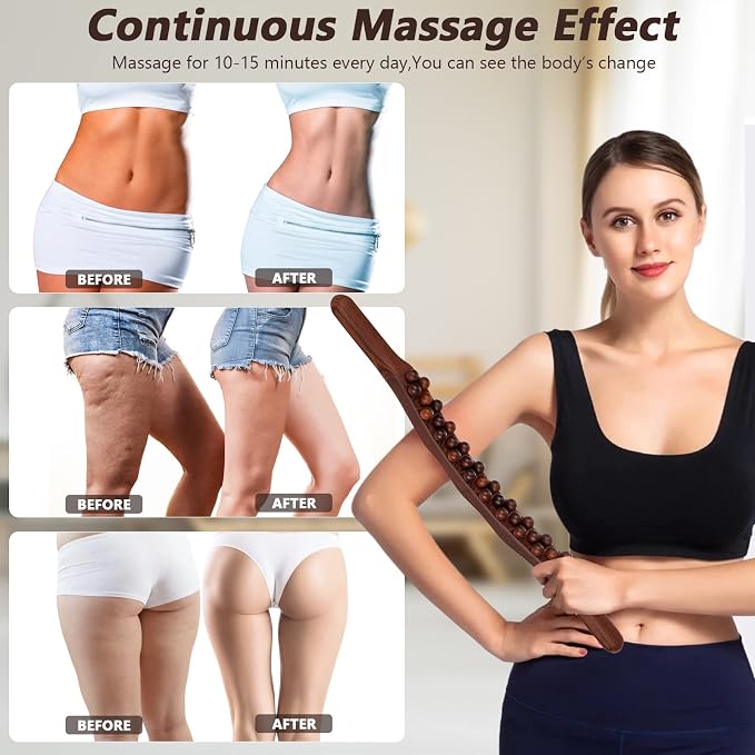 Guasha Wood Massage Stick Tools,31 Beads Back Massage Roller Stick,Lymphatic Drainage Massager for Body Shaping (31beads)
