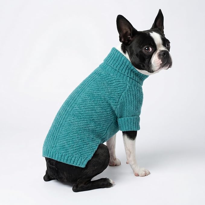 Fitwarm Medium Turtleneck Dog Knitted Sweater, Teal Blue Thermal Winter Dog Clothes for Small Dogs - Pullover Jumper Pet Outfit