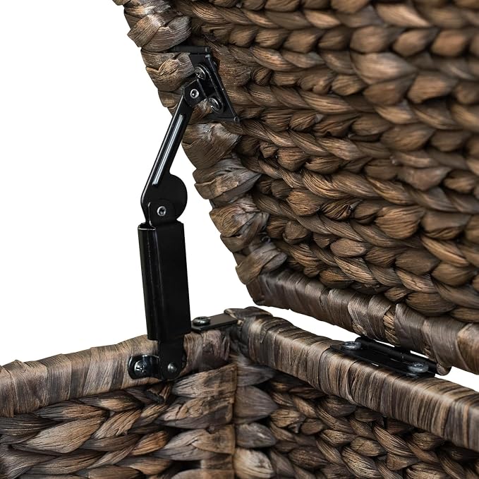 Water Hyacinth Wicker Storage Trunk, Brown Wash, 30x17.5x17.5 | Safety Hinge, Heavy-duty, Metal Frame