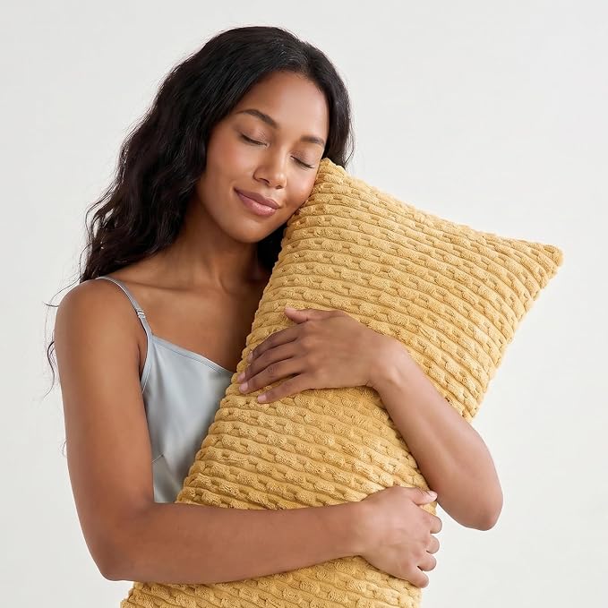 Kevin Textile Soft Corduroy 12"x24" Lumbar Pillow Cover 1 Pack, Gold | Boho Stripe Plush Corduroy Decorative Oblong Cushion Cover Modern Farmhouse Home Decor for Sofa Couch Bed Chair