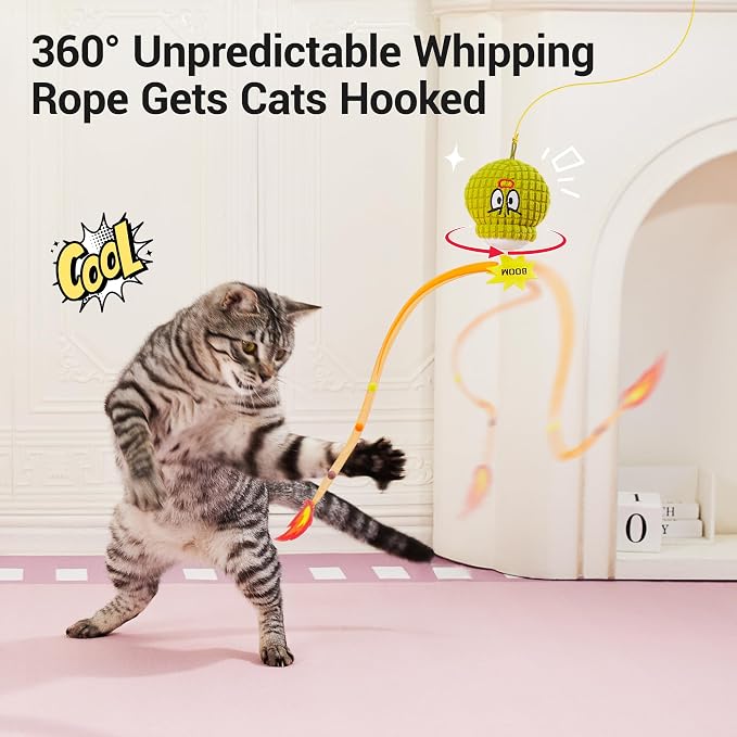 Potaroma Interactive Cat Toy with Motion Sensor, Chirping Sound & Catnip | Mesh Tail, Rechargeable Smart Rolling Ball for Bored Indoor Kittens & Adult Cats 3 Inches