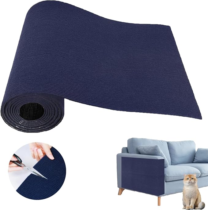 SREBAY Cat Scratch Couch Furniture Protector, Self-Adhesive Scratch Pad | 78.7x15.8In, Heavy Duty, DIY Climbing Cat Carpet Mat, Couch Door Protector from Claws, Sofa Guard with Pins & Tape, Navy