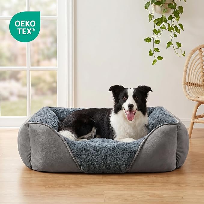 Rectangle Washable Orthopedic Dog Bed for Small, Medium and Large Dogs, Soft Calming, Sleeping Puppy Bed Durable Pet Cuddler with Anti-Slip Bottom, S (20"x19"x6")