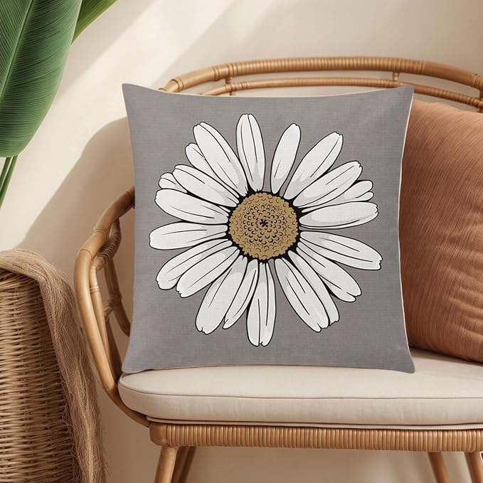 Brown Black Throw Pillow Covers 18x18 Set of 6, Neutral Floral Home Decor | daisy Floral, decorative cushion cover, Breathable Linen, standard Throw Pillow Size, modern Couch Sofa Living Room