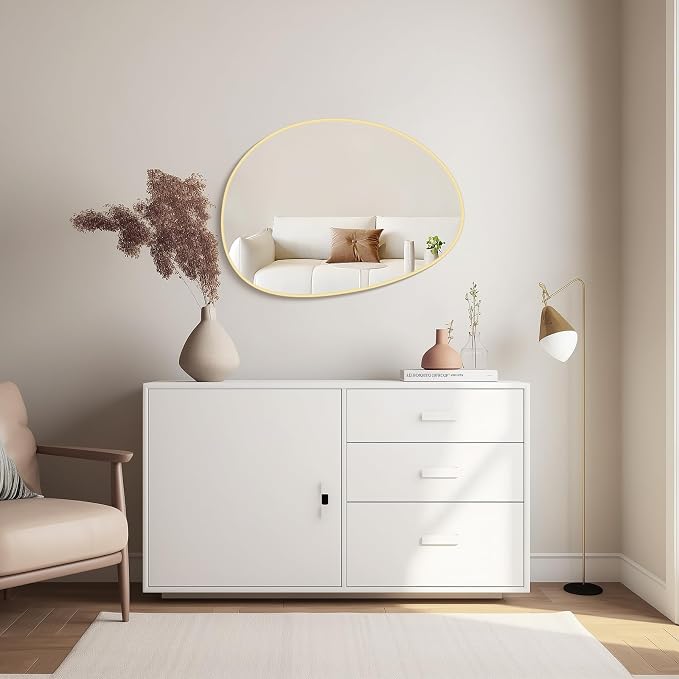 Irregular Wall Mirror, Asymmetrical Mirror Wall Mounted with Gold Framed for Living Room, Bathroom, Bedroom, Entryway Wall Decor, 28"×21", Gold