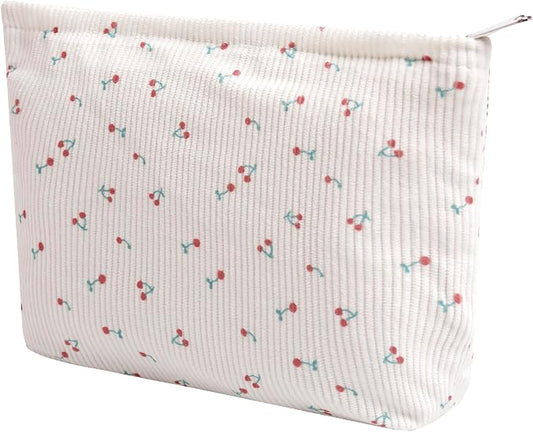 Cosmetic Bags for Women - Corduroy Cosmetic Bag Aesthetic Women Handbags Purses Smile Dots Makeup Organizer Storage Makeup Bag Girls Case Bags (Flowers-Cherry)