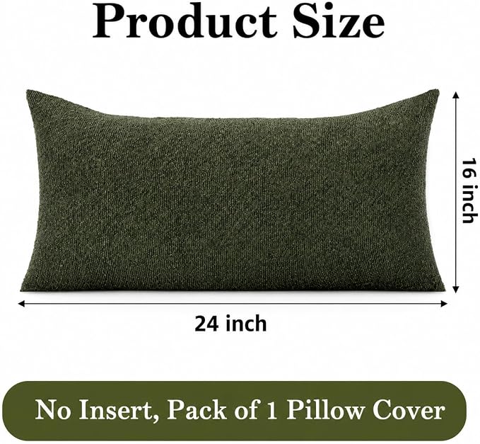 JoraLion 16x24 inch Boucle Lumbar Pillow Cover, Army Green Woven Texture Neutral Long Pillow Cover Breathable Cushion Case for Couch Sofa Bed Living Room Home Decor (Cover Only)