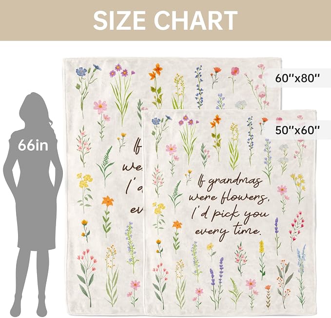 Grandma Gifts, Floral Blanket for Grandma Birthday Gift | Best Gifts for Grandma from Grandkids, Grandmother Gift on Grandparents Day, Christmas, Soft Throw Blankets 60'' x 80''