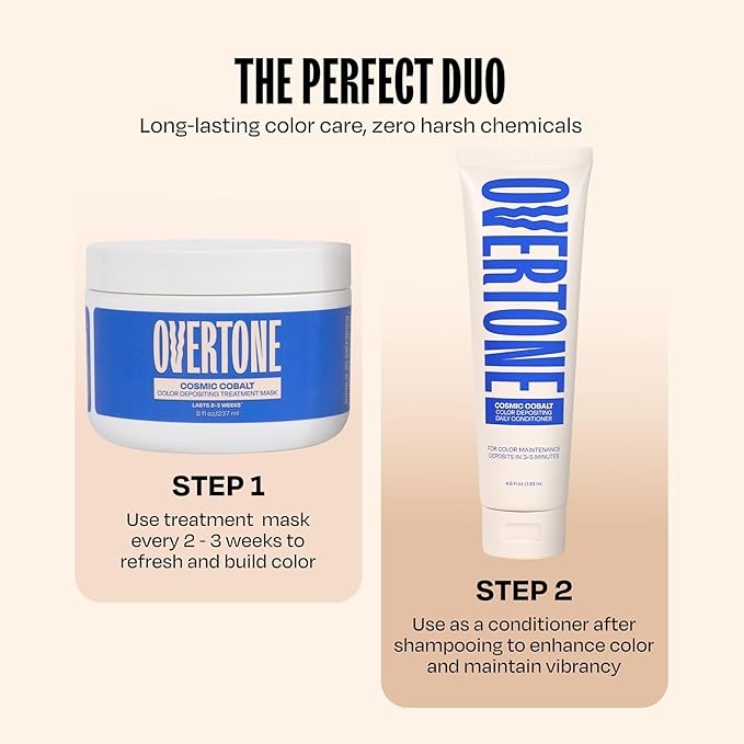 Overtone Semi Permanent Hair Color Conditioner, Cosmic Cobalt, 8 oz, Nourishing, Damage-Free, Color Depositing Mask for All Hair Types with Shea Butter & Coconut Oil, Vegan & Cruelty-Free