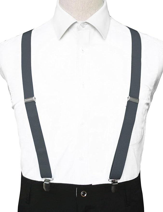 JEMYGINS Solid Color Mens Suspender with 3 Strong Clips Adjustable Braces
