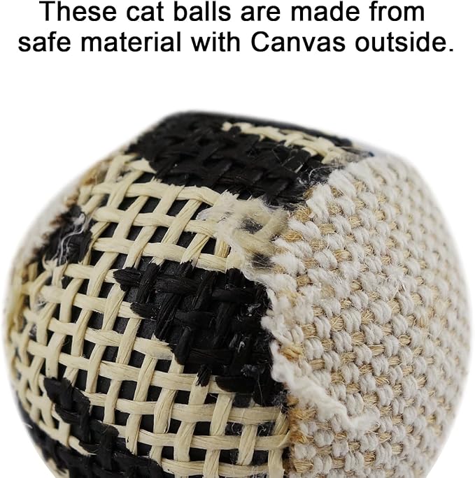 TTcat Canvas Burlap Cat Toy Balls, 4 Pack Natural Woven Linen Cat Play Balls, Durable Textured Kitten Chew Chase Toys, Lightweight Interactive Cat Ball Toys for Indoor Kittens & Cats.